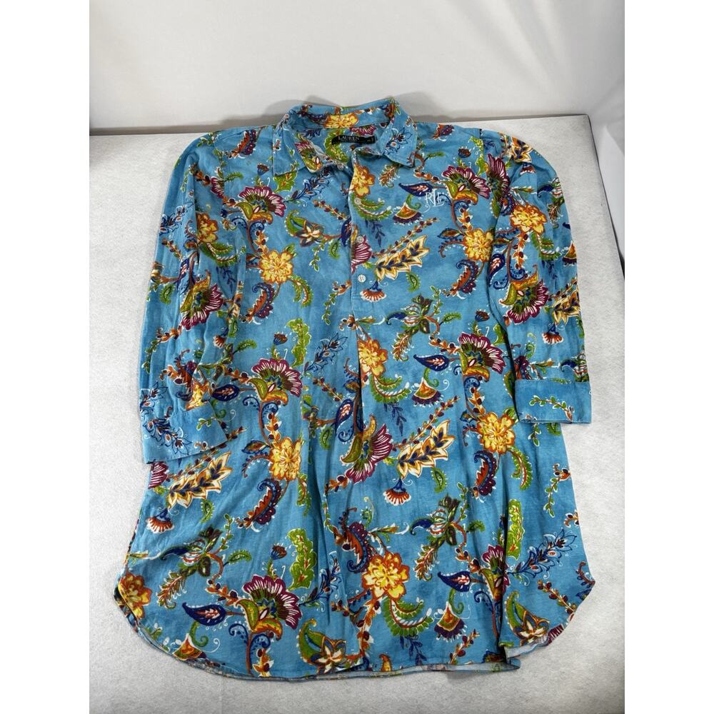 Lauren Ralph Lauren Blue Floral Long Sleeve Pajama Shirt Women's Size XL
